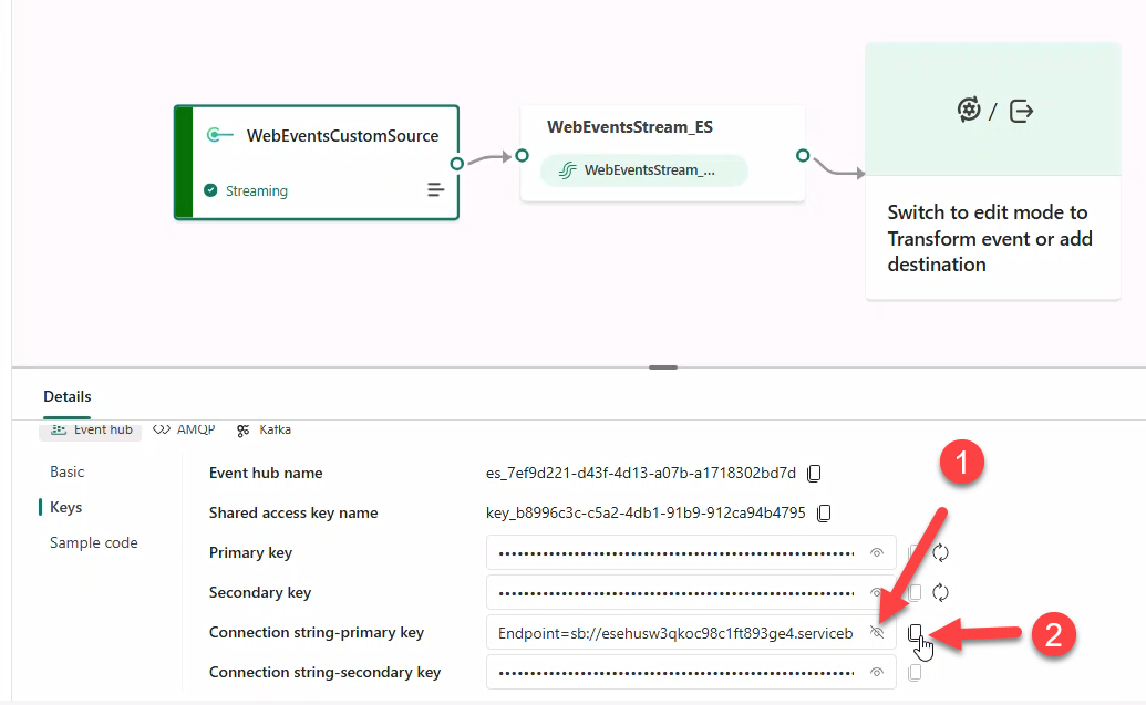 Copy connection string