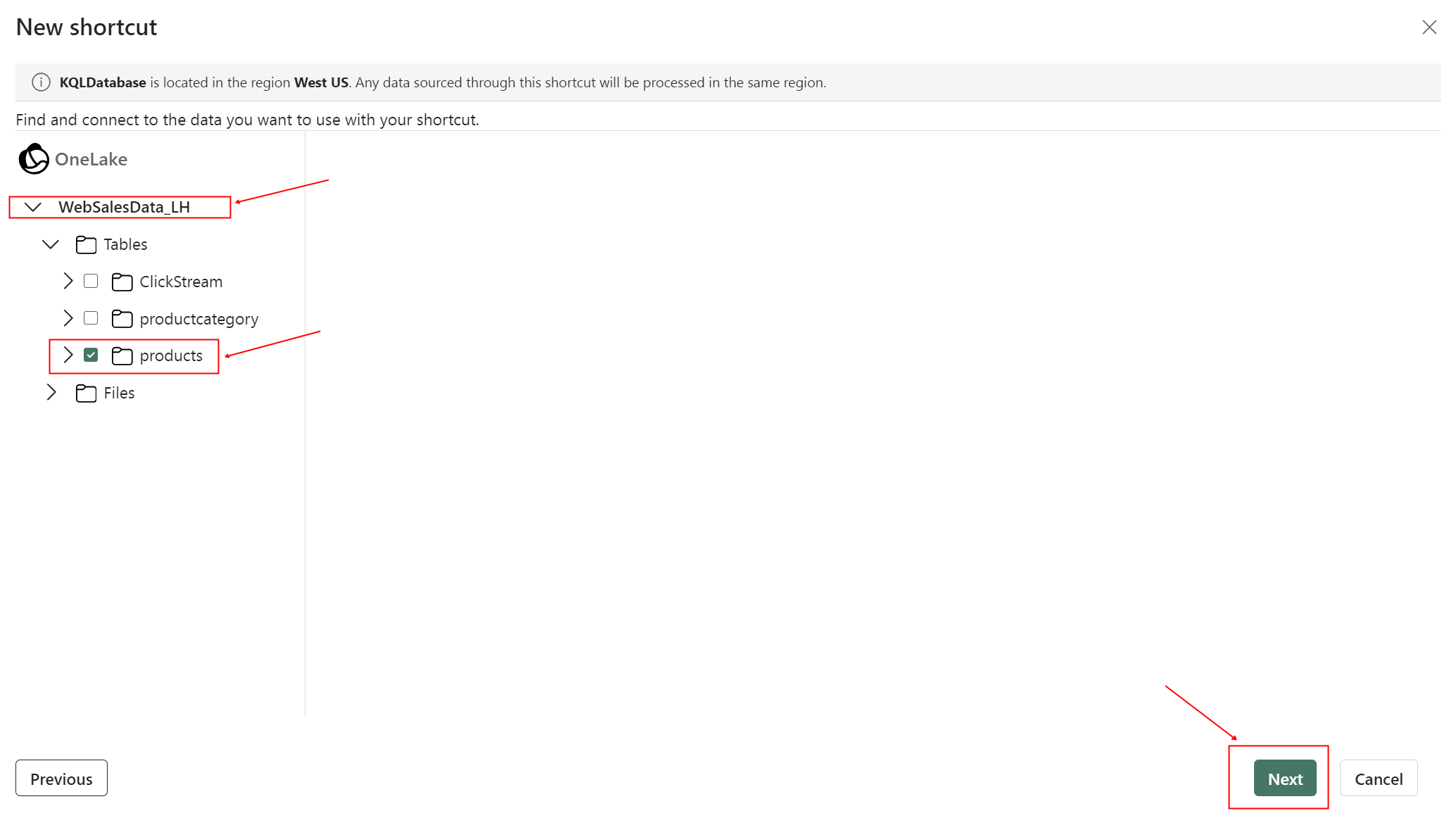 Create products shortcut